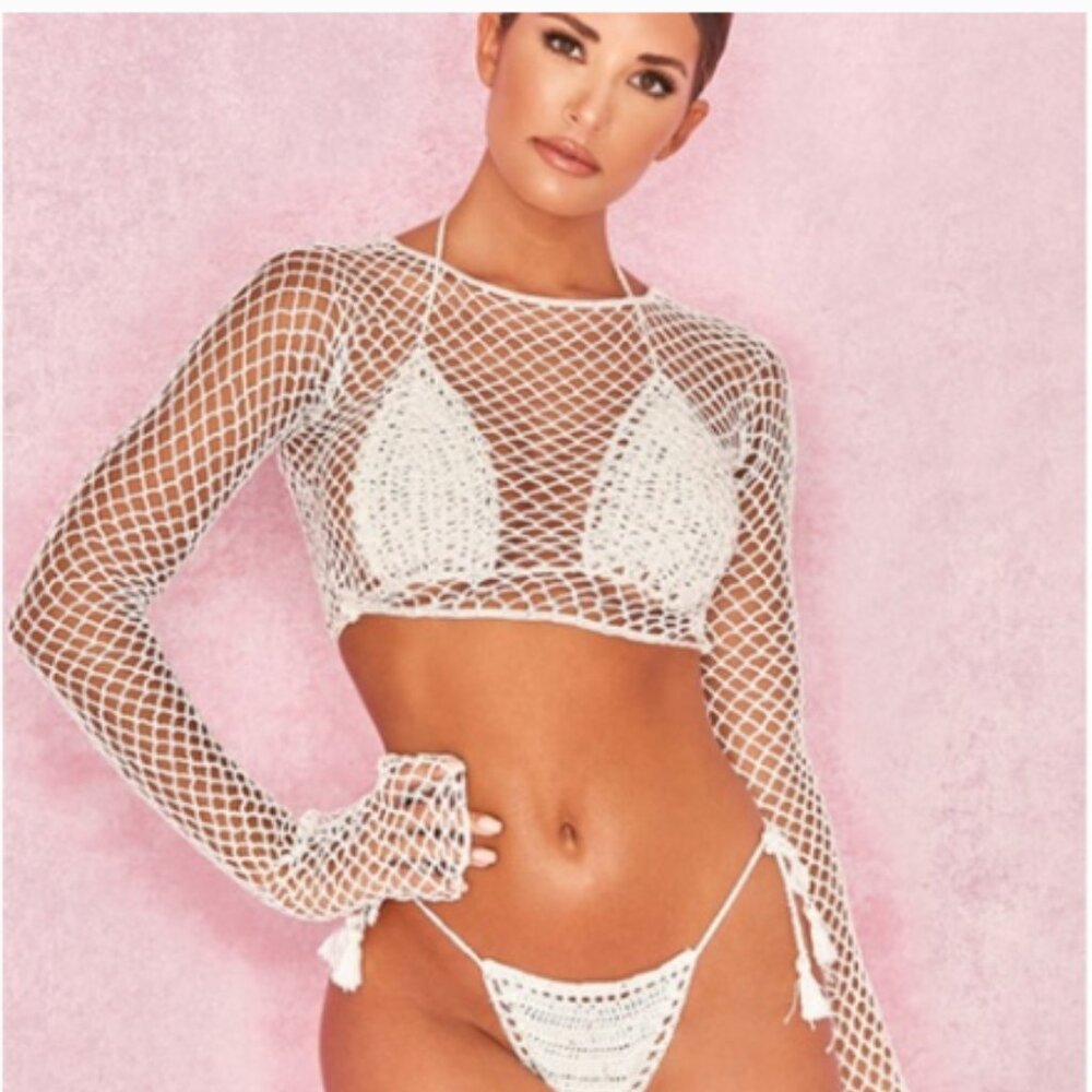 House of CB Neoma White Crochet Long Sleeve Top